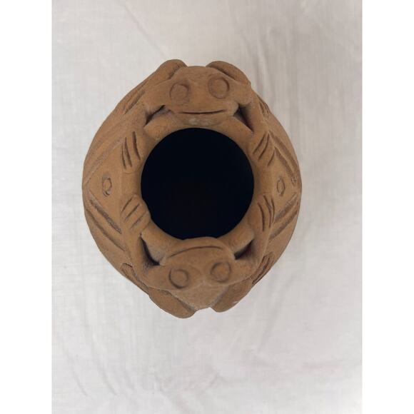 Art Pottery Etched Double Frog Geometric Design Costa Rican Pot Vase Unsigned - Picture 6 of 9